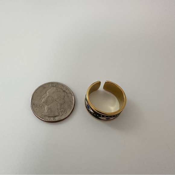 18K Gold Plated Evil Eye Geometric Open Ring - Picture 4 of 4